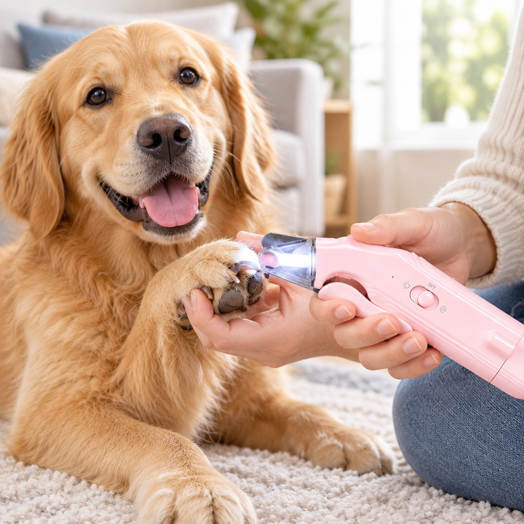 Person calmly trimming a dog's nails at home