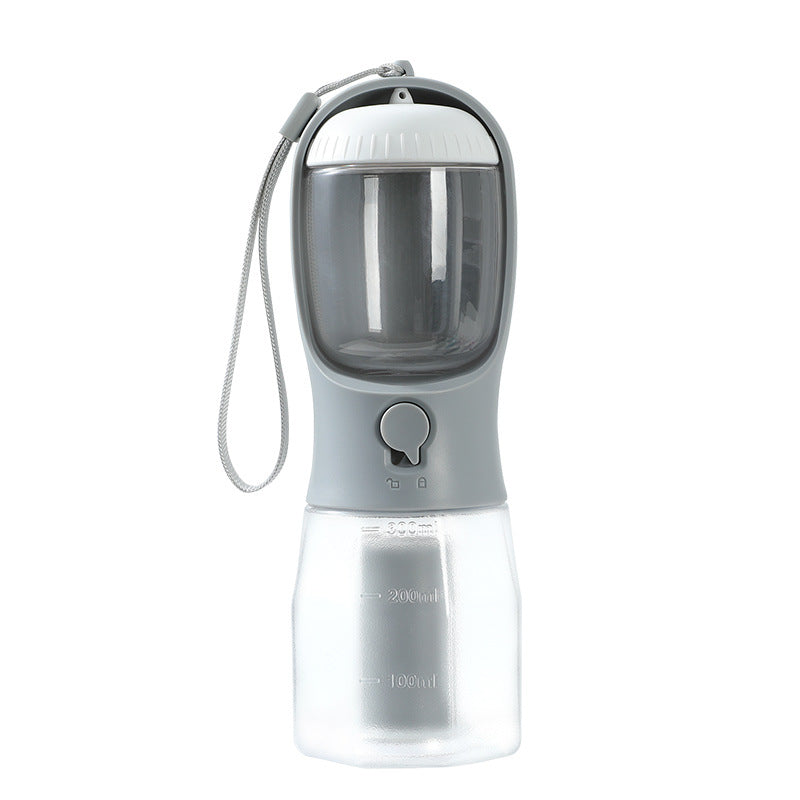 3-in-1 portable dog water bottle in Twilight Gray with food cup and poop bag holder