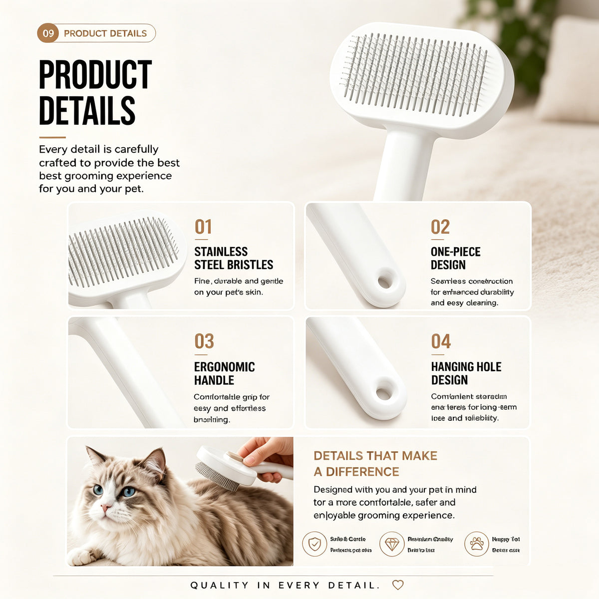 Self-Cleaning Slicker Brush for Dogs & Cats – product image 5