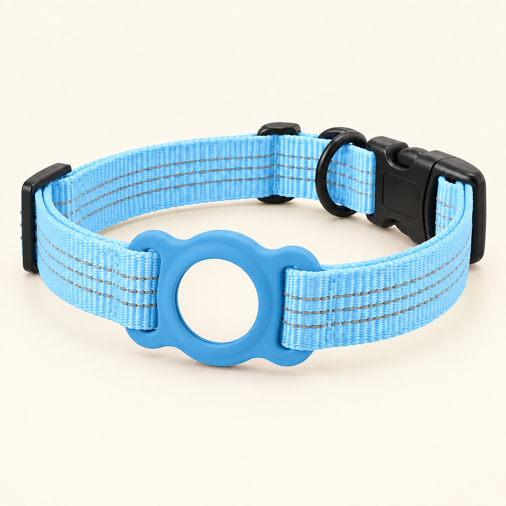AirTag Holder Dog Collar in Sky Blue, with empty holder