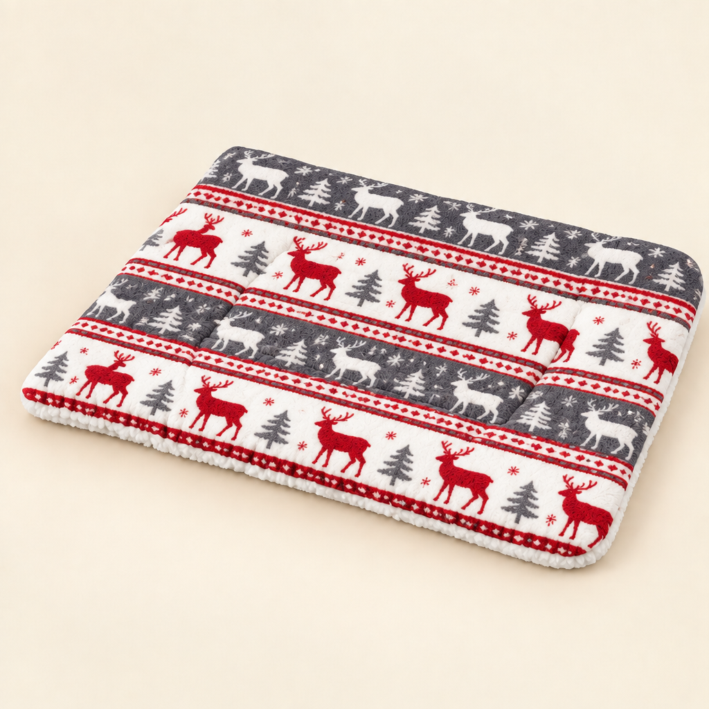 Cozy Fleece Dog Blanket Mat in Deer print