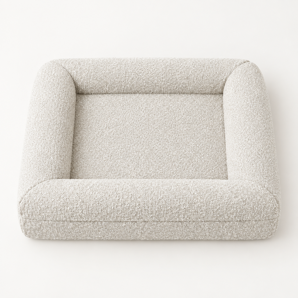 Bright minimal top-down view of the complete Memory Foam Dog Bed on a clean neutral surface.