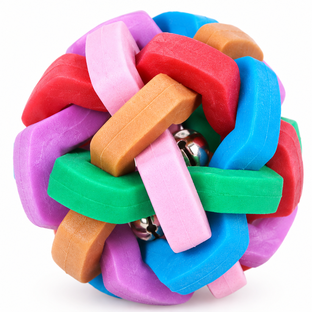 Close-up detail of the textured Light-Up Bouncy Dog Ball with Bells.