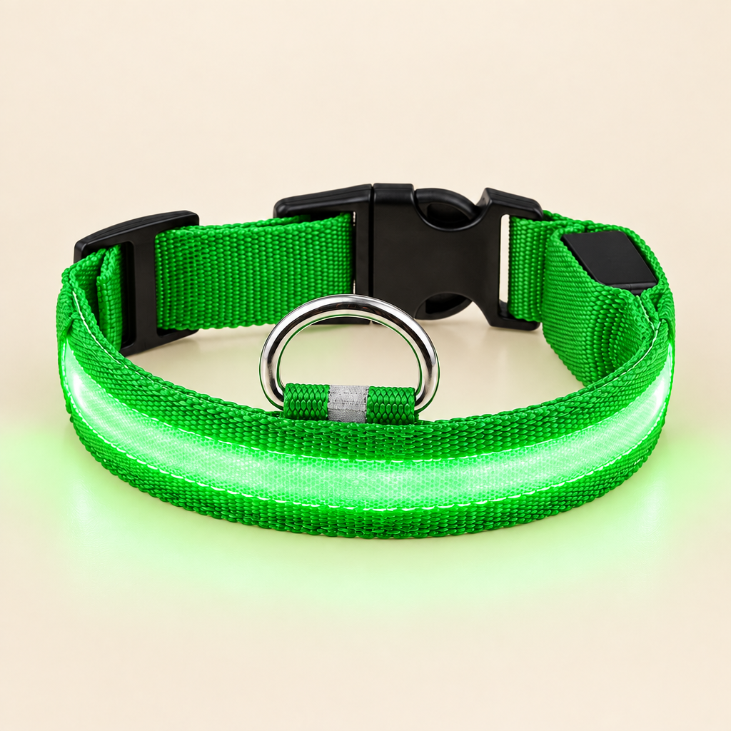LED Light-Up Dog Collar glowing green