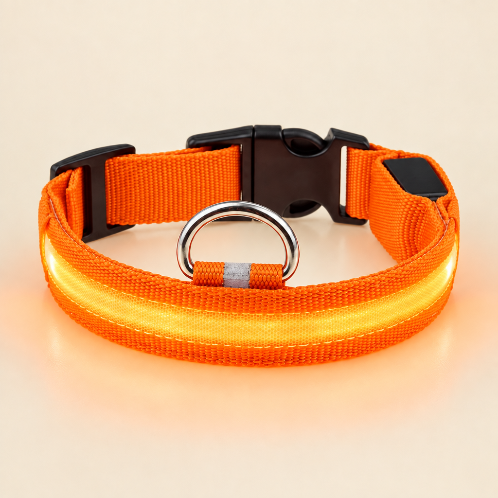 LED Light-Up Dog Collar glowing orange