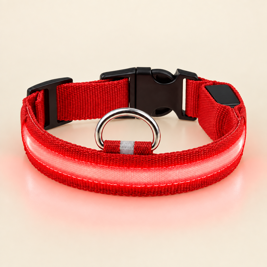 LED Light-Up Dog Collar glowing red