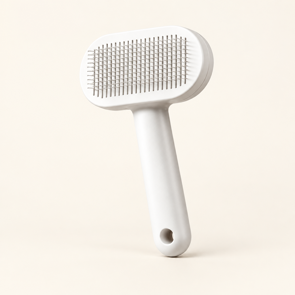 Self-cleaning slicker brush for dogs and cats