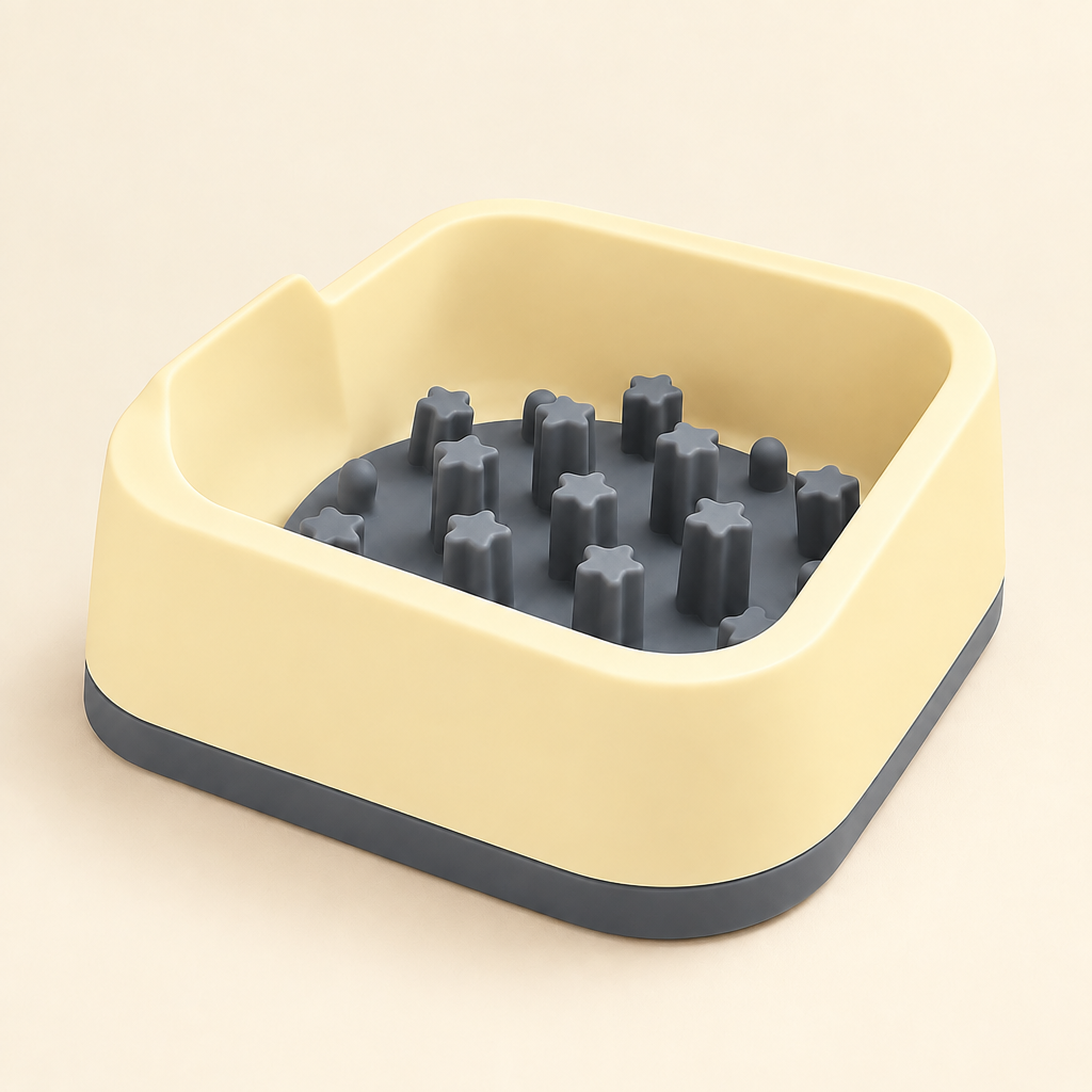 Star Slow Feeder Cat Bowl in Cream Yellow