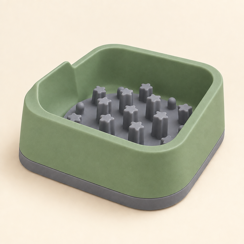 Star Slow Feeder Cat Bowl in Grass And Wood Gray