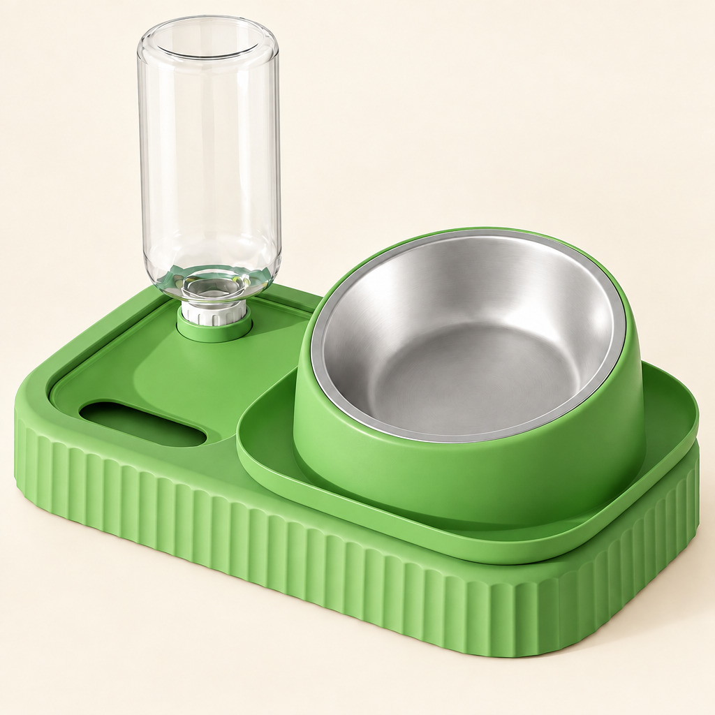 Elevated Cat & Dog Bowl Set in Green