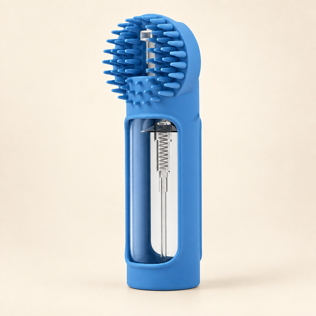 Shampoo Dispensing Pet Bath Brush in Blue
