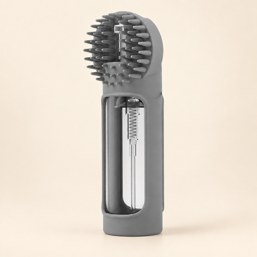 Shampoo Dispensing Pet Bath Brush in Gray